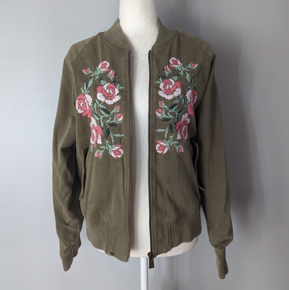 Anine Bing Jacket Olive Green Embroidered Bomber Jacket Size Medium - Picture 2 of 15